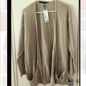 tan boohoo cardigan